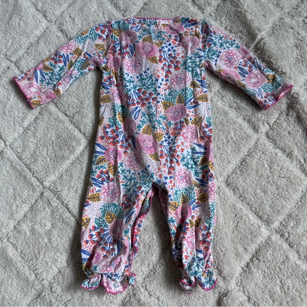 Mud Pie | Baby Girl Floral Convertible Romper Nightgown Pink | Size 0-3 Months